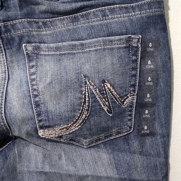 Maurices Slim Boot Midrise Denim Flex Medium Wash Embroidered Pocket Sz 8 LONG - Picture 6 of 11